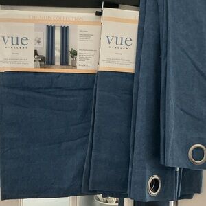 Vue Denim Blue Cotton Grommet Curtains - Set of 3